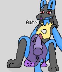 1boy ambiguous_gender anal anal_sex animal_genitalia animal_penis anthro anus ass blush canine_penis delta's_art ditto duo furry half-closed_eyes knot lucario male nintendo open_mouth penetration penis pokemon pokemon_(species) pokemon_dppt pokemon_rgby red_eyes slime testicles text video_games