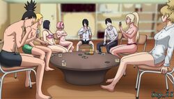 4boys 4girls alcohol barefoot beard black_eyes black_hair blonde_hair blue_hair blush bob_cut boruto:_naruto_next_generations bottle bottomless bottomless_female bottomless_male boxers bra breasts card cards chair closed_eyes clothed clothed_male_nude_female clothing commission couple couples covering covering_breasts disgusted_look drinking_glass drinks embarrassed embarrassed_nude_female facial_hair female focus game goatee hair_buns hair_over_one_eye hairband hairclip hyuuga_hinata indoors ino_yamanaka light_blue_eyes long_hair looking_at_another male multiple_boys multiple_girls nara_shikamaru naruto naruto_(series) nervous no_pants nude nude_female panties playing_cards poker ponytail sai sakura_haruno sasuke_uchiha scy_25 shirt short_hair sitting_on_chair smile strip_poker stud_earrings sweatdrop swingers table tagme teal_eyes temari tied_hair underwear undressing uzumaki_naruto whisker_markings yellow_hair