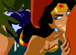 1girls 2boys ambiguous_penetration angry cum cum_in_mouth cumming dc_comics dcau defeated defeated_heroine doggy_style faceless_male fellatio gangbang gangrape glaring group interspecies justice_league looking_at_viewer mmf_threesome mrclearedits olive_skin oral rape rape_face raped sex spitroast taken_from_behind threesome wonder_woman wonder_woman_(justice_league) wonder_woman_(series)