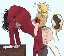 1boy 1futa alucard anal anal_penetration ass big_ass big_breasts bigger_male black_hair blonde_hair bottomless breasts clothed clothed_sex clothing cry_ptidd cum doggy_style duo ejaculation from_behind futa_on_male futa_penetrating futa_penetrating_male futadom futanari heart hellsing hellsing_ultimate highres huge_ass human lifted_skirt light-skinned_futanari light-skinned_male light_skin long_hair long_hair_male male male_penetrated malesub military_uniform mostly_clothed nipples orgasm pale_skin panting pointy_ears police_uniform seras_victoria short_hair short_hair_female size_difference small_dom_big_sub smaller_female standing submissive submissive_male sweat table tagme thighhighs tiptoes tongue_out twitch_lines twitching vampire