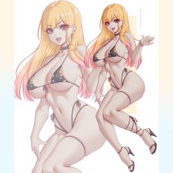 1girls bikini blonde_hair breasts female gyaru hi_res huge_breasts kitagawa_marin light-skinned_female light_skin long_hair melowh red_eyes sono_bisque_doll_wa_koi_wo_suru thick_thighs