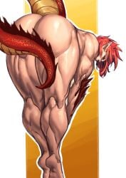 arse ass athletic_female covering_ass dragon dragon_girl feet monster_girl muscle_mommy muscular_female red_hair redhead virgoart1509