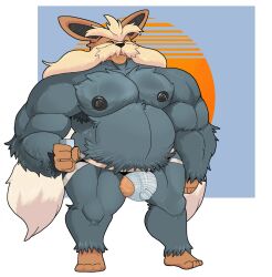 anthro balls furry hi_res jockstrap male male_only mc_morrales muscular muscular_male nipples penis penis_bulge pokémon_(species) pokemon stoutland tagme