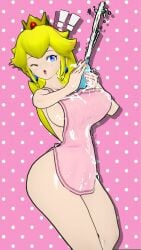 1girls 3d apron blonde_hair blue_eyes breasts cream cream_on_apron cream_on_hands crown female female_only kk_guyyy koikatsu long_hair mario_(series) naked_apron one_eye_closed pink_background princess_peach shooting_cream sideboob simple_background solo standing surprised tagme