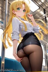 ahoge ai_generated asia_argento blonde_hair female green_eyes hell-pantsu high_school_dxd long_hair small_breasts solo