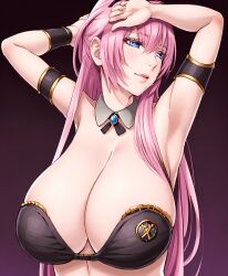 ai_generated armband armpits blue_eyes bra female huge_breasts long_hair megurine_luka pink_hair solo stable_diffusion vocaloid vocaloid_4