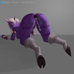 1girls after_sex anus ass bent_over big_ass big_breasts big_thighs breasts butt cum_in_pussy cumdrip female female_only gaping gaping_anus hooves horn large_breasts league_of_legends long_hair looking_back niixnsfw nude pointy_ears purple_skin pussy smooth_skin solo soraka spread_legs tattoo thick_thighs underhoof white_hair