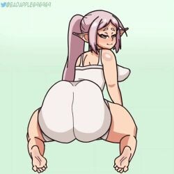 animated ass_focus badapple69 big_ass bouncing_ass bouncing_breasts elf_ears feet frieren green_eyes huge_ass kneeling looking_at_viewer looking_back loop mp4 no_sound sideboob small_breasts smile sousou_no_frieren tagme tight_clothing twerking video