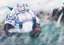 anthro bear breasts genitals hi_res hot_spring league_of_legends male male_only mammal muscular nipples onsen penis primodrago riot_games volibear water