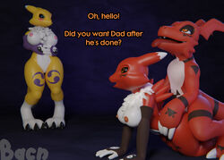 2020 3d ambiguous_penetration anthro bacn being_watched big_breasts blue_eyes blush breasts canid canine clothing daughter dialogue digimon digimon_(species) duo english_text father father_and_child father_and_daughter female fur genitals greeting guilmon happy happy_sex husband_and_wife incest looking_at_another male male_penetrating mammal mother mother_and_daughter nipples nude open_mouth parent parent_and_child penetration pussy renamon renamon_(bacn) sex simple_background smile straight text tongue tongue_out white_body yellow_body