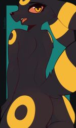 absurd_res anthro black_body black_fur eeveelution female freeedon fur generation_2_pokemon genitals hi_res nintendo nude open_mouth pokemon pokemon_(species) pussy solo tail umbreon