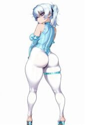 ai_generated blue_eyes bodysuit commission dungeons_and_dragons eye_bags eyeshadow high_heels hitomi_twins latex leotard lily_buns mage oblivion oc original shiny shiny_clothes short_girl shortstack sideboob skin_tight skyrim the_elder_scrolls thick_ass thick_legs thick_thighs thigh_strap thong thong_leotard tight_clothes tight_clothing white_hair