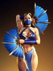 armpits asian_female brown_background edenian hair kitana kitana_(mk9) kitana_(new_era) mortal_kombat mortal_kombat_(2011) mortal_kombat_1_(2023) netherrealm_studios swimsuit thong_aside word2