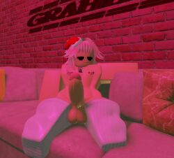 1boy 3d artist_request balls big_penis femboy male penis pink_hair roblox robloxian source_request tagme thighhighs