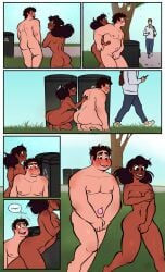 ass barefoot canon_couple chubby_male comic comic_page connie_maheswaran covered_nipples covered_penis covered_pussy dark-skinned_female embarrassed embarrassed_nude_female embarrassed_nude_male enf enm fat_man gemstone hiding hiding_from_view indian_female light-skinned_female nude nudity public_nudity running santan999 smiling steven_quartz_universe steven_universe steven_universe_future straight