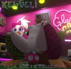 3d 3d_animation animated breasts cupcake_(fnaf) five_nights_at_freddy's five_nights_at_freddy's:_security_breach furry glamrock_chica_(ashleyorange) glamrock_chica_(fnaf) kehveli no_humans no_sound robot robot_girl scottgames shorter_than_30_seconds tagme video