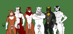 anthro balls canid canine esteban(fox) fox genitals group hi_res hunterramirez male male/male mammal mauro(fox) miguel(fox) miguel_jr(fox) muscular penis santiago(fox) saul(fox) slightly_chubby slim