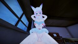 big_breasts big_penis big_thighs blue_eyes blush christmas christmas_outfit cowgirl_position cum_on_legs fox_ears kitsune koikatsu kristyrex looking_at_viewer partially_clothed pov sissikawaii sweating tagme vaginal_penetration virtual_youtuber vtuber white_hair