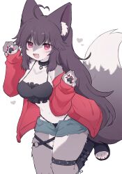 1girls 2023 anthro big_breasts blush blush_lines breasts canine claws cute_fang female female_only fluffy fluffy_tail furry furry_only grey_body grey_fur heart inner_ear_fluff navel open_mouth panties pawpads paws purple_eyes simple_background spommmm white_fur wolf wolf_ears wolf_girl wolf_tail