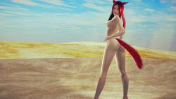 3d catgirl desert female_only final_fantasy final_fantasy_xiv legs leona_phoenix looking_back looking_back_at_viewer miqo'te naked naked_female no_clothing nude nude_female presenting_ass presenting_butt red_hair riaykuras_playground sand solo standing