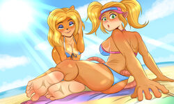 activision barefoot beach bikini blonde_hair crash_(series) crash_team_racing crash_team_racing_nitro-fueled feet foot_focus furry isabella_bandicoot kibo_theguardians pasadena_o'possum soles swimsuit