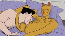 1boy 1girls animal_humanoid anthro batman:_the_animated_series batman_(series) black_hair breasts bruce_wayne catwoman_(dcau) cunnilingus dc dc_comics dcau duo felid felid_humanoid feline feline_humanoid female genitals hair hulksmash31 human human_on_anthro humanoid interspecies licking_pussy lipstick makeup male mammal mammal_humanoid nipples nude oral pussy selina_kyle straight werecat werecat_selina