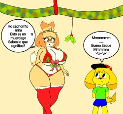 animal_crossing axelbros big_breasts breasts derpybelle female furry isabelle_(animal_crossing) spanish_text tagme thick_thighs wide_hips