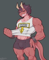 1boy bulge horn horns male male_only mehdrawings muscle muscles muscular muscular_arms muscular_legs muscular_male original_character scalie shirt shirt_lift simple_background solo solo_male tail theo_(mehdrawings) underwear