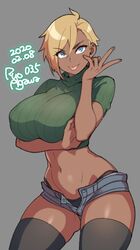 1girls breasts cleavage dark-skinned_female dark_skin female female_only huge_breasts looking_at_viewer pixie_cut ryo_agawa solo