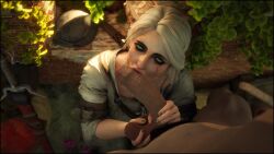 1boy 3d balls blowjob ciri dick fellatio female fondling_balls foreskin handjob light-skinned_female light-skinned_male male pov pov_blowjob pov_male scar sucking sucking_penis testicles the_witcher_(series) the_witcher_3:_wild_hunt tomoganim uncut white_hair