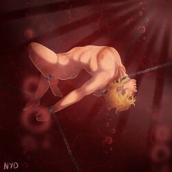 1boy blonde_hair chained chains closed_eyes dio_brando jojo's_bizarre_adventure male male_only nude_male nydelide stardust_crusaders vampire