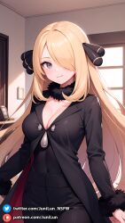 1girls ai_generated ass background black_clothing blonde_female blonde_hair blonde_hair blush breasts cleavage cute cynthia_(pokemon) eyebrows eyebrows_visible_through_hair eyelashes female female_focus female_only front_view gray_eyes hair_between_eyes hair_ornament hi_res highres huge_ass huge_breasts indoors jacket junilun_nsfw large_breasts light-skinned_female light_skin looking_at_viewer pants patreon patreon_username pokemon pokemon_dppt presenting presenting_breasts room shirt sleeves smile solo solo_female solo_focus stable_diffusion standing tagme thick_thighs thighs