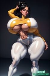 1girls ai_generated big_breasts bimbo bimbo_body bimbo_lips black_hair bubble_butt child_bearing_hips curvaceous curvy curvy_figure female_only hourglass_figure huge_ass huge_breasts pale-skinned_female ponytail realgreenheart slanted_eyes solo solo_female spankable spankable_ass thick_thighs underboob voluptuous voluptuous_female wide_hips