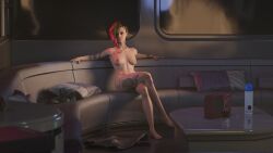 3d breasts contracono cyberpunk_2077 judy_alvarez legs_crossed nude solo video_games waiting