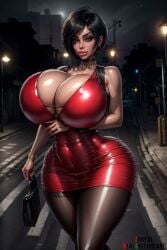 1girls ada_wong ai_generated big_breasts bimbo bimbo_body bimbo_lips black_hair bob_cut bubble_butt child_bearing_hips curvaceous curvy curvy_figure eyelashes eyeshadow female_only hourglass_figure huge_ass huge_breasts lipstick makeup pale-skinned_female purse realgreenheart red_dress resident_evil slanted_eyes solo solo_female spankable spankable_ass thick_thighs voluptuous voluptuous_female wide_hips