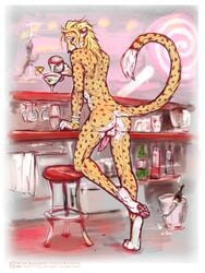 3:4 anthro ass cheetah digital_media_(artwork) erection felid feline genitals hi_res lostspotschee male male_only mammal nude penis solo strip_club