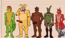 5boys abs absurd_res alligator alligatorid animal_genitalia animal_penis anthro balls bear boner brown_body canid canine canine_genitalia canine_penis chart cheekycreepy clothing crocodilian digital_media_(artwork) erection eye_patch eyewear five_nights_at_freddy's five_nights_at_freddy's:_security_breach five_nights_at_freddy's_3 fox foxy_(fnaf) freddy_(fnaf) genitals green_body group hair hat headgear headwear height_chart hi_res hook hook_hand knot lagomorph leporid male male_only mammal mohawk montgomery_gator_(fnaf) nipple_piercing nipples nude open_mouth penis piercing pirate rabbit red_body red_hair reptile scalie scottgames simple_background spring_bonnie spring_bonnie_(fnaf) springtrap springtrap_(fnaf) standing steel_wool_studios tail teeth ursine vein veiny_penis yellow_body