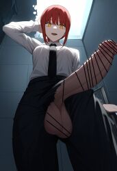 1girls ai_generated bar_censor chainsaw_man circumcised female frenulum_attached from_below futa_only futanari galxy huge_balls huge_cock large_penis makima_(chainsaw_man) office_lady