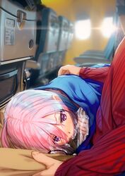 1boy airplane_interior blanket blowjob blurry blurry_background censored clothing cum erection eyewear_removed facial fate/grand_order fate_(series) fellatio female glasses handjob highres lap_pillow looking_at_another mash_kyrielight mosaic_censoring nigorimizu oral penis pink_hair plane public public_sex purple_eyes saliva saliva_trail sloppy smile stealth_handjob stealth_oral stealth_sex