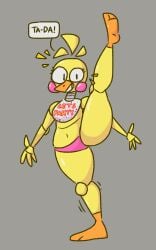 animatronic beak belly belly_button bib eyelashes five_nights_at_freddy&#039;s five_nights_at_freddy&#039;s_2 leg_up midriff naval panties pink_panties qoolguyart rosy_cheeks stomach thick_thighs thighs toy_chica_(fnaf) yellow_body