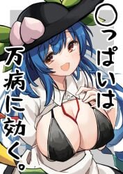 bikini_top blue_hair blush bra hira-san looking_at_viewer tagme tenshi_hinanawi touhou