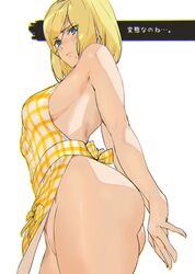 1girls ashiomi_masato blonde_hair blue_eyes blush guilty_gear millia_rage naked_apron solo_female