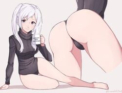 1girls ass ass_focus bare_legs butt coffee feet female female_only fire_emblem fire_emblem_awakening grimmelsdathird looking_at_viewer nintendo pink_eyes rear_view robin_(fire_emblem) robin_(fire_emblem)_(female) simple_background sitting smile solo sweater tagme thighs twintails white_hair