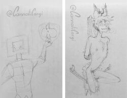 alastor_(hazbin_hotel) blush bondage bound_ankles bound_arms cannolicorgi hazbin_hotel male/male sketch testicle_grab testicles trophy vox_(hazbin_hotel)