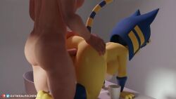 1boy 1girls 3d 3d_(artwork) 3d_model all_fours anal anal_insertion anal_sex animal_crossing animated ankha ankha_(animal_crossing) ankha_(hazeker) anthro anus ass ass_focus bent_over big_ass big_breasts big_butt big_penis blender blue_hair doggy_style doubutsu_no_mori felid feline female female_penetrated from_behind from_behind_position furry hazeker human human_on_anthro light-skinned_male light_skin male_human/female_anthro nairu_(doubutsu_no_mori) nintendo no_sound oatmealpecheneg platform_doggy_style tagme tail video yellow_body