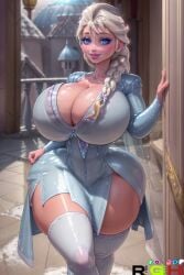 1girls ai_generated big_breasts big_eyes bimbo bimbo_body blonde blonde_female blue_eyes braided_ponytail disney disney_princess elsa_(frozen) female_only frozen_(film) hourglass_figure huge_eyes hyper_hourglass princess queen realgreenheart royalty solo solo_female voluptuous