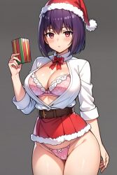 1girls ai_generated christmas gift gift_box hana_sunomiya looking_at_viewer merry_christmas partially_clothed please_don't_bully_me,_nagatoro school_uniform solo solo_female yummyarts