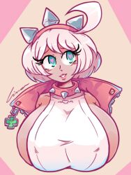 1girls alternate_breast_size artist_request blue_eyes breasts elphelt_valentine female female_only guilty_gear guilty_gear_strive heart-shaped_pupils huge_breasts solo source_request spiked_collar tagme white_hair