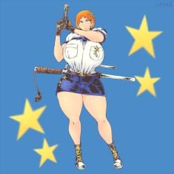 1girls big_breasts breasts cop female female_only gun hataraki_ari huge_breasts large_breasts massive_breasts police police_officer police_uniform policewoman short_hair tagme thick_thighs thighs