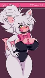 big_breasts blush blushing_at_viewer bunnysuit female five_nights_at_freddy's five_nights_in_anime furry furry_ears furry_female furry_tail mangle_(fnaf) mangle_(fnia) pink_fur thick_thighs white_fur yellow_eyes